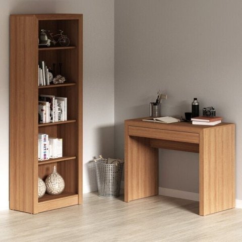 Conjunto 2 Peças com Escrivaninha Me4107 90cm e Estante 4 Prateleiras Me4104