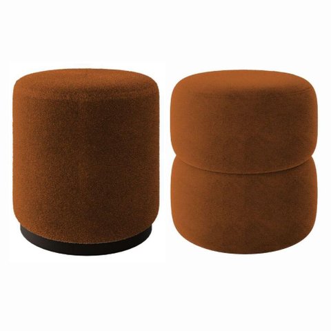 Kit 2 Puff Decorativo Estofado para Sala de Estar Bali Bouclé Terracota