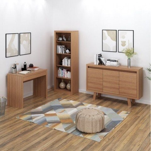 Conjunto 3 Peças Escrivaninha, Estante e Armário Baixo 3 Portas Marrom
