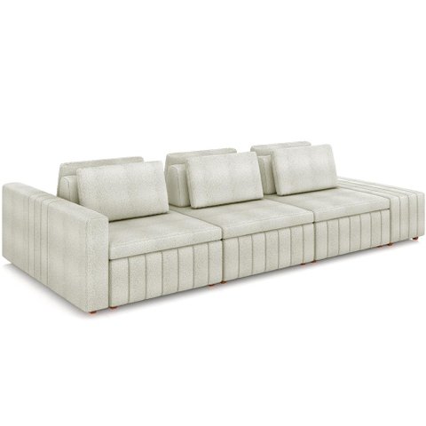 Sofá Ilha com Puff para Sala Living 335cm Amber M03 Bouclê Bege Claro - Lyam Decor