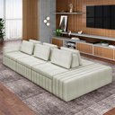 Ver imagem 2 de Sofá Ilha com Puff para Sala Living 335cm Amber M03 Bouclê Bege Claro - Lyam Decor