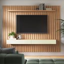 Ver imagem 1 de Painel Tv Ripado 2,23m com 2 Gavetas Dalla Costa 100% Mdf: Freijó com Off White