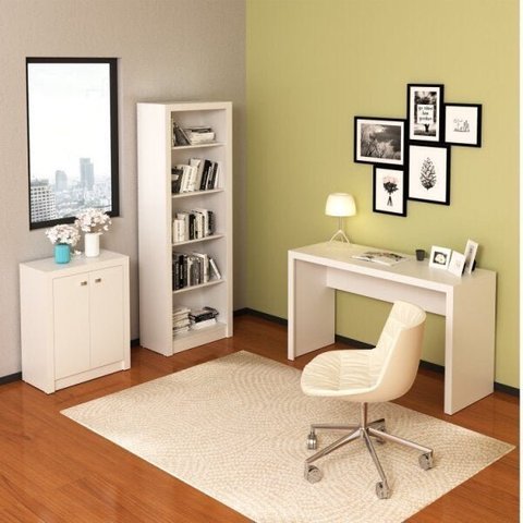 Conjunto 3 Peças com Escrivaninha ME4135, Estante ME4104 e Balcão 2 Portas ME4103 Branco