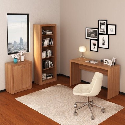 Conjunto 3 Peças com Escrivaninha, Estante e Armário Multiuso Baixo Marrom