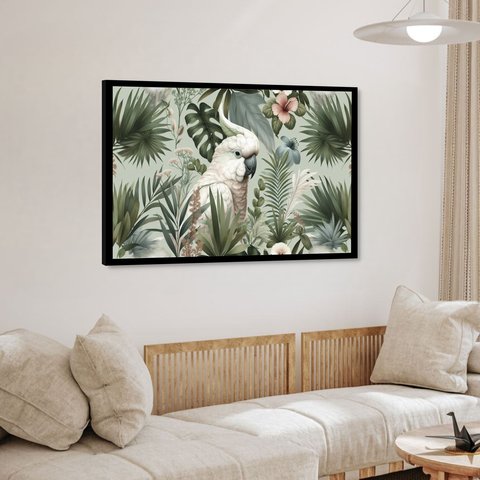 Quadro Decorativo Tropical Arara Branca - 50x70cm:moldura Preta