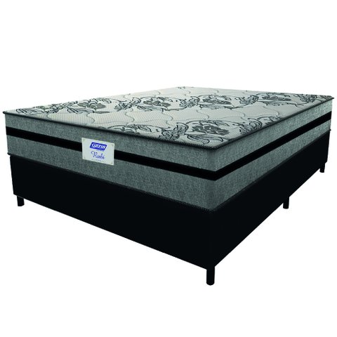 Cama Box Casal Queen Colchão Gazin com Molas Ensacadas Rubi Suede Preto/cinza