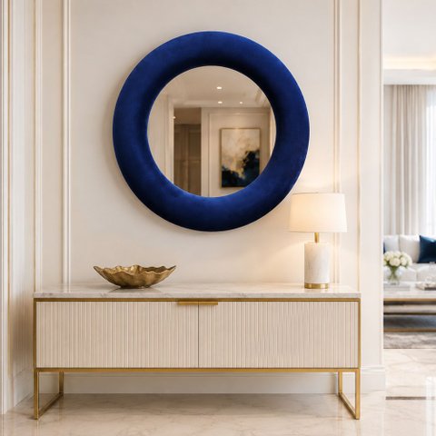 Espelho Decorativo Madrid Veludo 60cm Azul Marinho