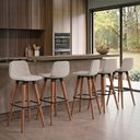 Ver imagem 2 de Kit 5 Banquetas Linea Alta Luxo Aço Preto Assento Linho para Balcão Gourmet Industrial - Preto/Palha