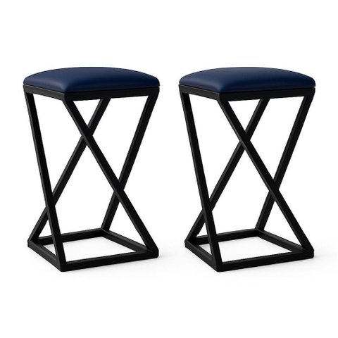 Kit 2 Banco Banqueta Baixa Cozinha 50 Cm Bancada Bar Corino Azul Marinho