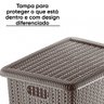 Cesto Trançado Plástico com Tampa Organizador Marrom - P - 3