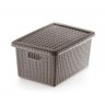 Cesto Trançado Plástico com Tampa Organizador Marrom - P - 1