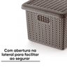 Cesto Trançado Plástico com Tampa Organizador Marrom - P - 2