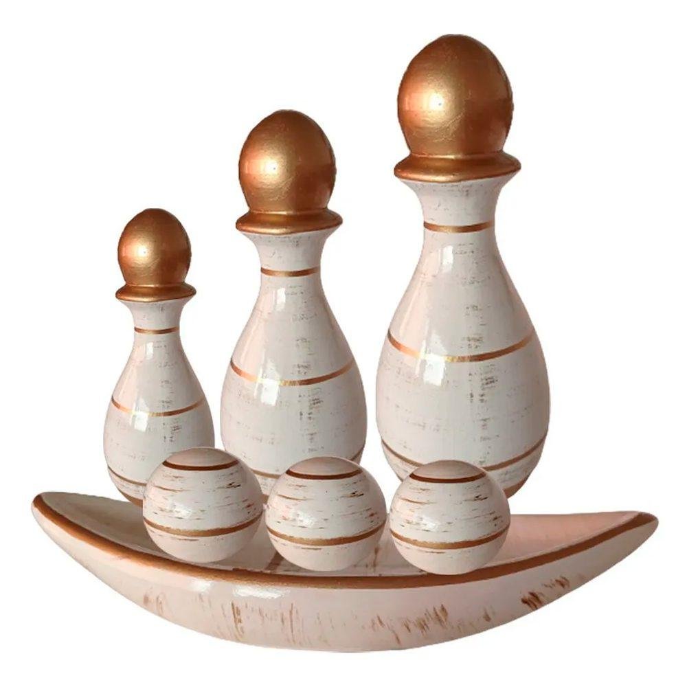 Jogo de Vasos Trio Pinos e Barca 3 Esferas em Cerâmica - Golden