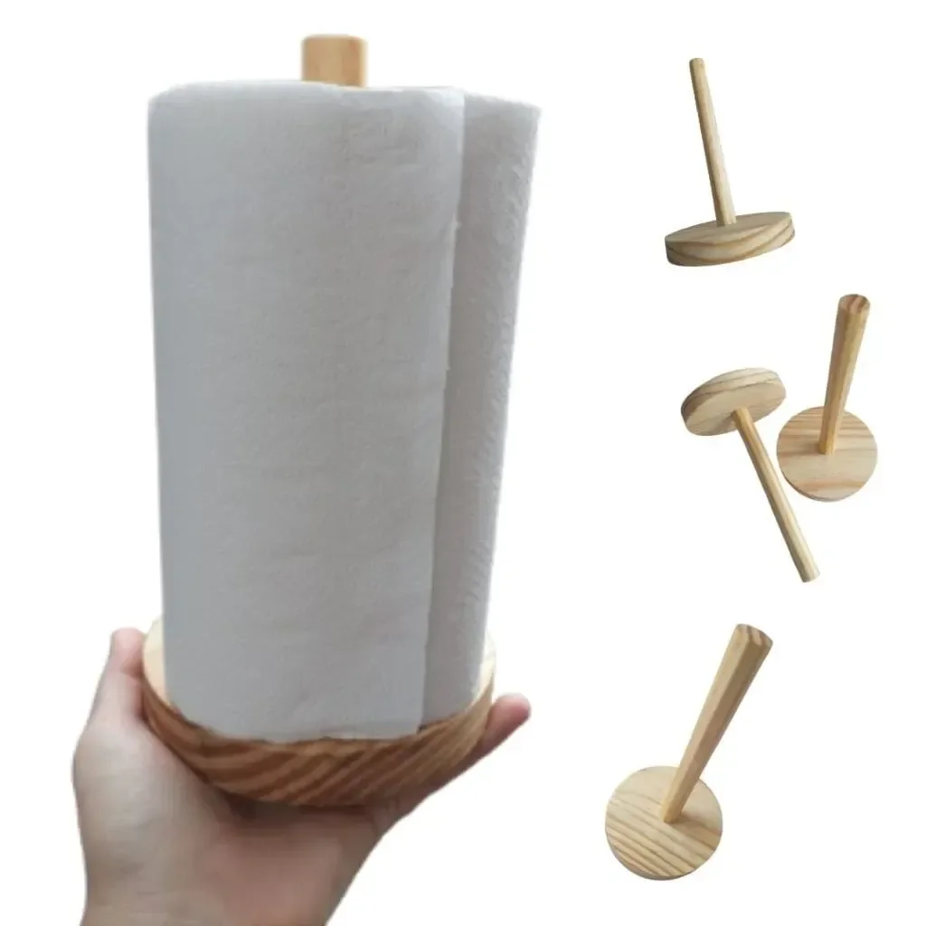 Ver imagem 2 de Porta Papel Toalha Casa Cozinha Suporte Natural Madeira