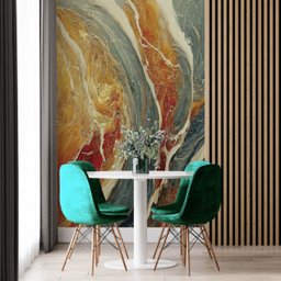 Papel de Parede Painel 3D Mármore Branco Cinza Vermelho 2M Revestimento Auto Colante Marmorizado - 2