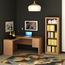 Ver imagem 1 de Conjunto 2 Peças com Mesa para Escritório em L e Estante Livreiro Marrom