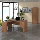 Ver imagem 1 de Conjunto 2 Peças com 1 Mesa para Escritório em L e 1 Armário Marrom