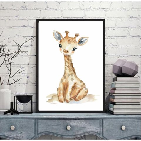 Quadro Arte Infantil Girafinha 24x18cm - com Vidro:moldura Preta