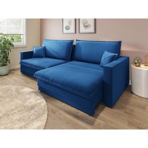 Sofá Tango 2,60m sem Caixa, Retrátil e Reclinável Veludocristal - Netsofas - Azul Marinho