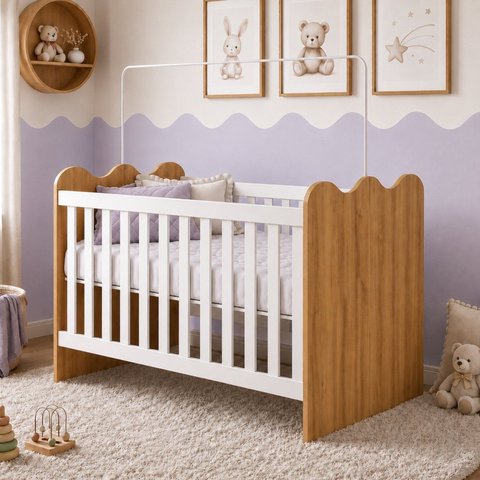 Berço Mini Cama com Colchão e Suporte Mosquiteiro Ternura Compact 100% MDF