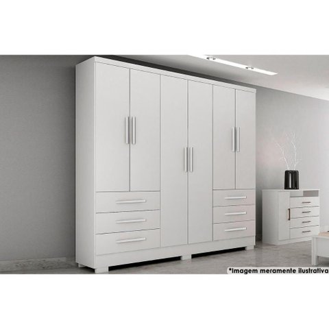 Guarda Roupa Solteiro 6 Portas e 6 Gavetas C-pés Encant Branco - Novo Horizonte