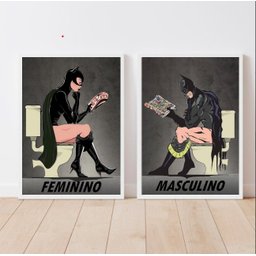 Kit 2 Quadros Identificarores de Banheiro Masculino feminino 24x18cm:madeira Branca - 1