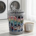 Ver imagem 2 de Cesto Roupas Suja 30 Litros Organizador Telado Redondo Multiuso Tampa Lavanderia Banheiro Quarto Rou