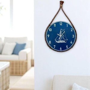 Relógio Náutico Azul Veleiro em Madeira com Corda