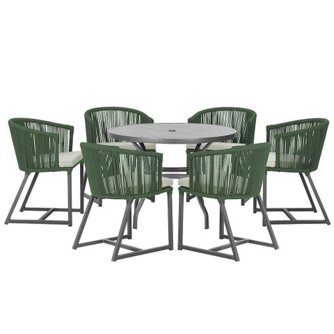 Mesa e 6 Cadeiras e Noronha Preto E3 Trama Original Verde