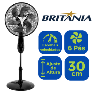 Ventilador Coluna com Pé 30cm Mega Turbo 6 Pás Silencioso
