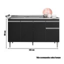 Ver imagem 2 de Balcão de Pia Tatiane 145 Cm e Armário Aéreo Andréia 4 Portas 150 Cm Preto Fosco - Ajl