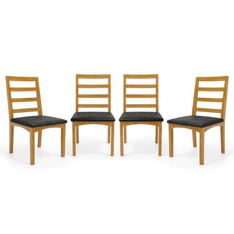 Kit com 4 Cadeiras Cecília Madeira Maciça Assentos Estofados para Mesa de Jantar Courino Preto 503