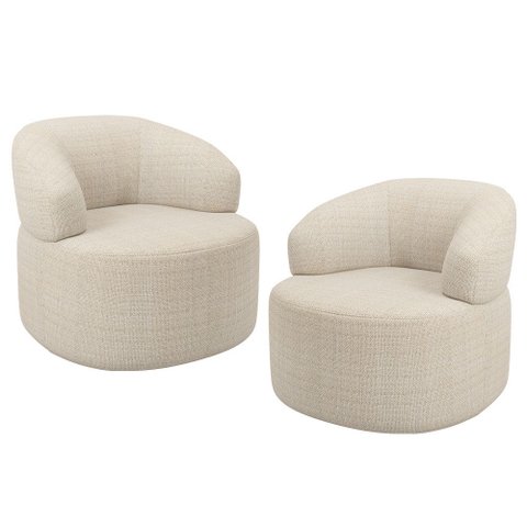 Kit 02 Poltronas Giratória Orgânica para Sala de Estar Living Helena L02 Linho Palha - Lyam Decor