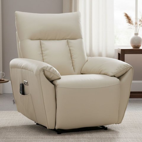 Poltrona do Papai Reclinável Elétrica com Massagem e Aquecimento Velutti L07 Couríssimo Bege - Lyam