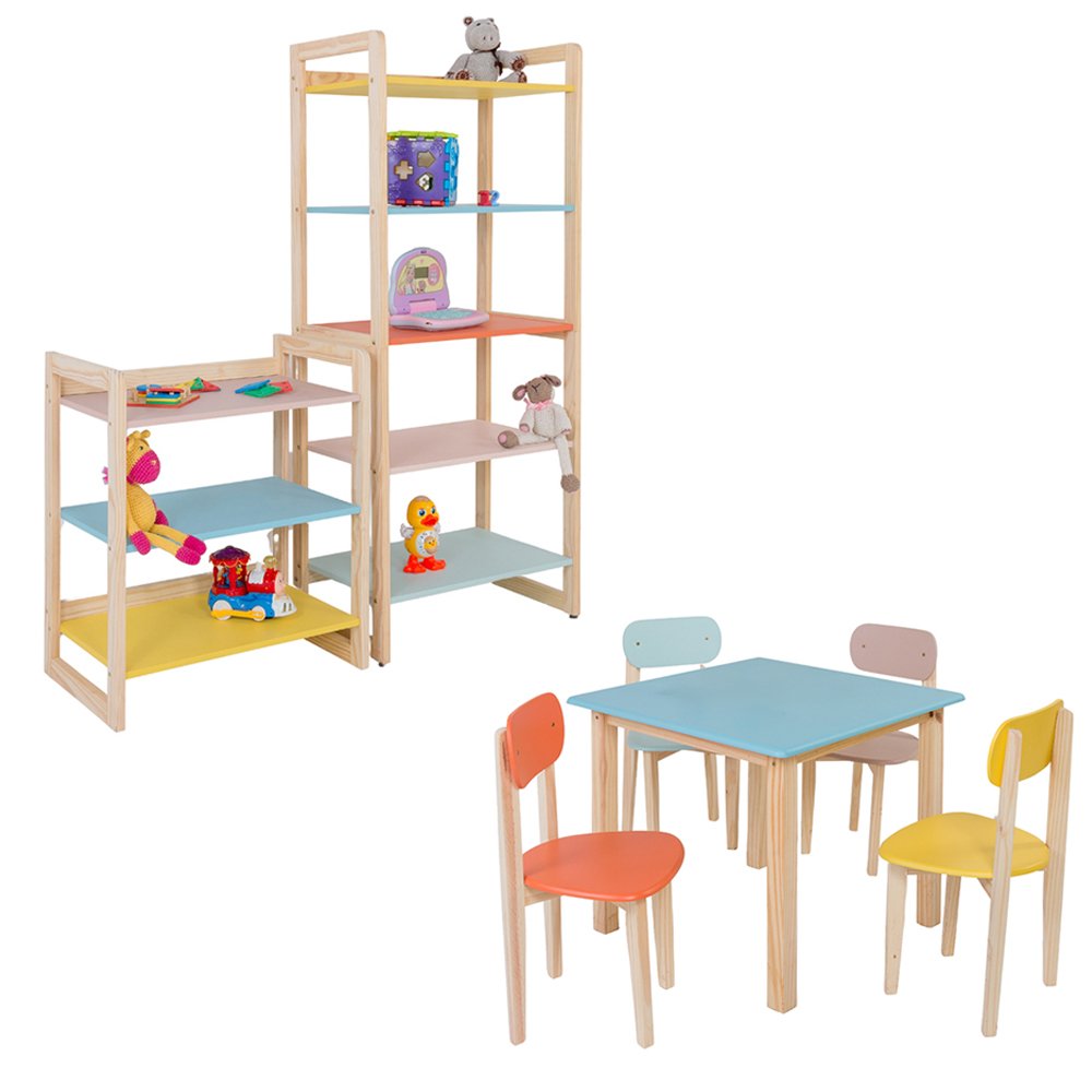 Conjunto Colorê Estante 75cm + Estante 150cm + Mesa Infantil com 4 Cadeiras - Colorido - 2