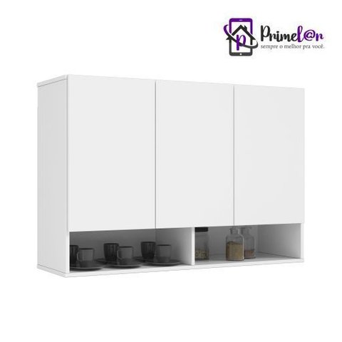 Armário Aéreo com Nichos e 03 Portas Milão:branco