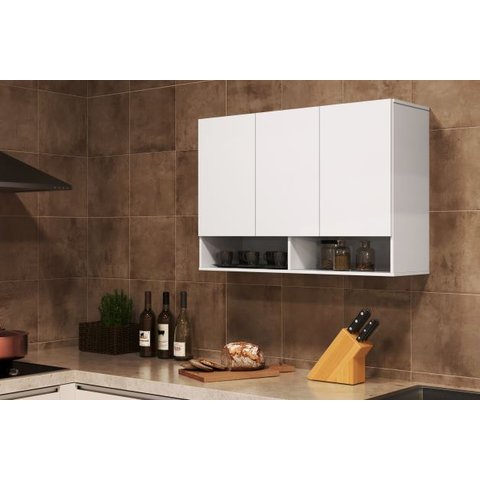 Armário Aéreo com Nichos e 03 Portas Milão:Branco