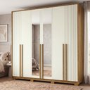 Ver imagem 1 de Guarda-Roupa Casal 6 Portas, 4 Gavetas, Pés e Espelho MDF Atlanta Cinamomo/Off White