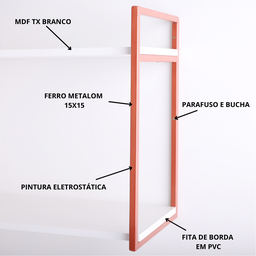 Prateleira 2 Níveis Estilo Industrial 50x60x30 Metal Rose Gold Mdf Branco - 5