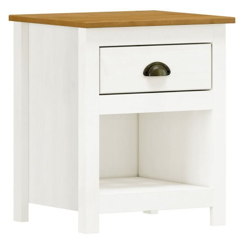 Mesa de Cabeceira 1 Gaveta Madeira Maciça Mazzaro F06 Branco Freijó - Lyam Decor