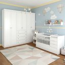 Ver imagem 6 de Berço Multifuncional Cleo e Guarda Roupa 6 Portas Americano Branco Fosco - Henn