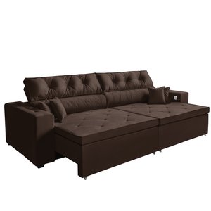 Sofá 5 Lugares Smart 3,02 Metros Marrom Retrátil, Reclinável Tecnologia Carregamento 3 portas USB