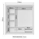Ver imagem 5 de Guarda-roupa Casal 3 Portas de Correr com Espelho 2 Gavetas Branco/cinza Sublime Madesa