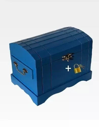 Caixa Madeira Mdf + Cadeado Bau Grande  Frasqueira Azul Egípcio - 1