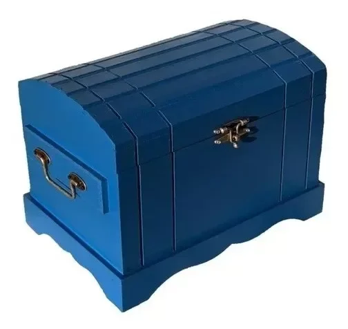 Caixa Madeira Mdf + Cadeado Bau Grande  Frasqueira Azul Egípcio - 4