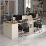 Estação de Trabalho 4 Lugares Office Smart 4 Mesas 2 Armários 1 Aparador - Off White e Cedro - 1