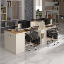 Ver imagem 1 de Estação de Trabalho 4 Lugares Office Smart 4 Mesas 2 Armários 1 Aparador - Off White e Cedro