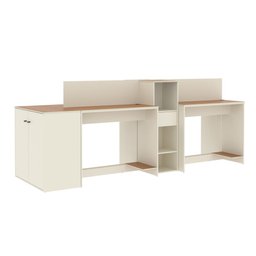 Estação de Trabalho 4 Lugares Office Smart 4 Mesas 2 Armários 1 Aparador - Off White e Cedro - 3