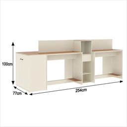 Estação de Trabalho 4 Lugares Office Smart 4 Mesas 2 Armários 1 Aparador - Off White e Cedro - 2