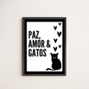 Ver imagem 1 de Quadro Decorativo Paz Amor E Gatos 45x34cm - com vidro:Madeira preta